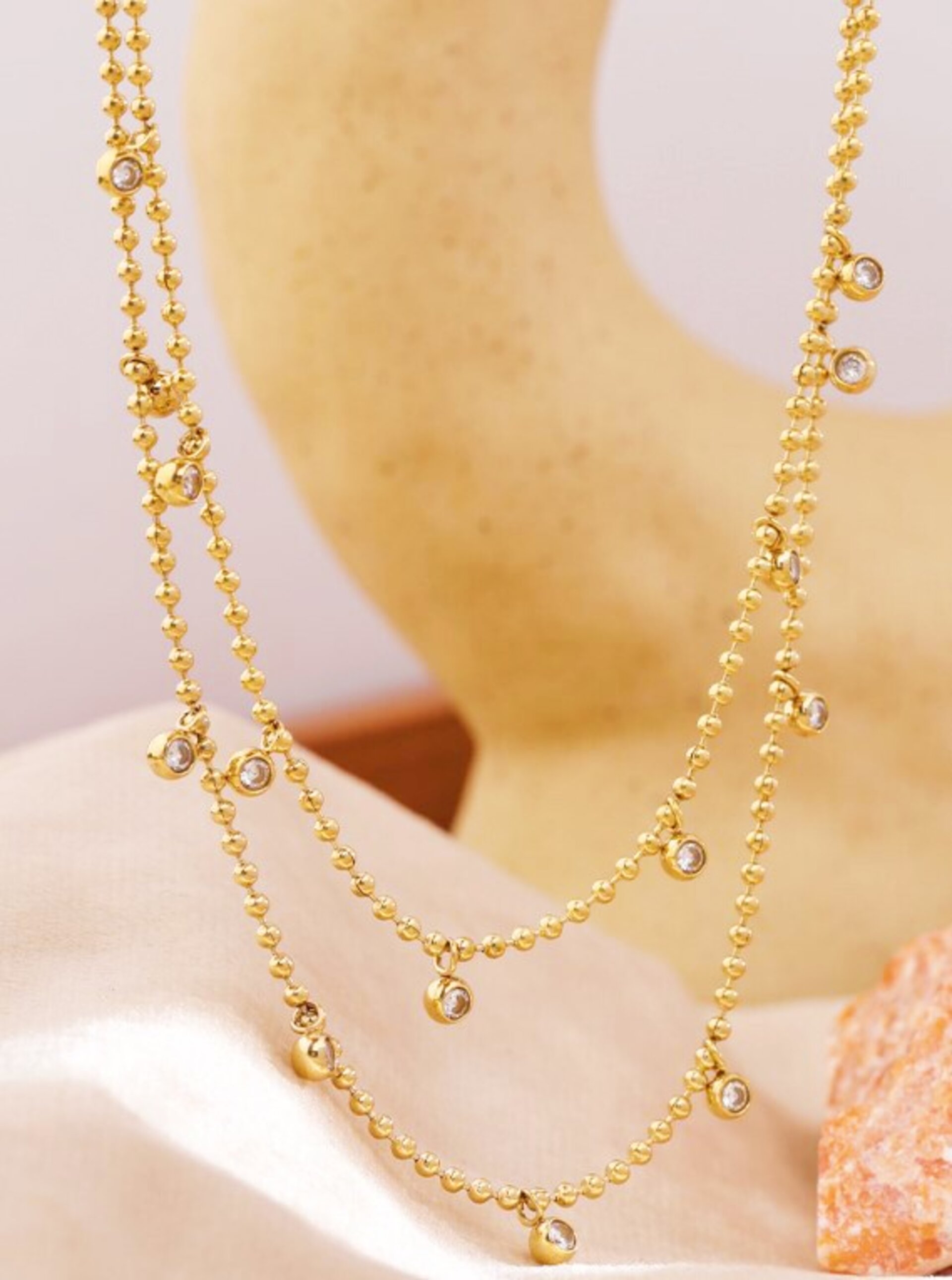 Collar gargantilla DOUBLE DROPS, acero y oro waterproof - 7