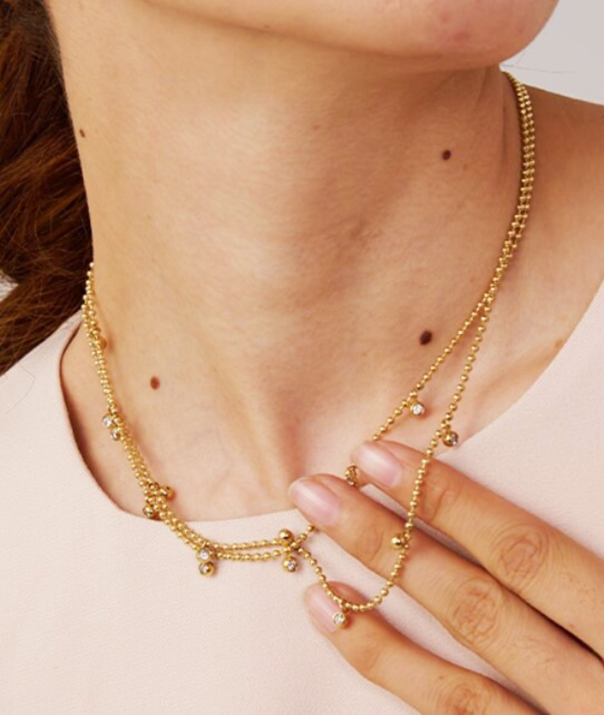 Collar gargantilla DOUBLE DROPS, acero y oro waterproof - 2