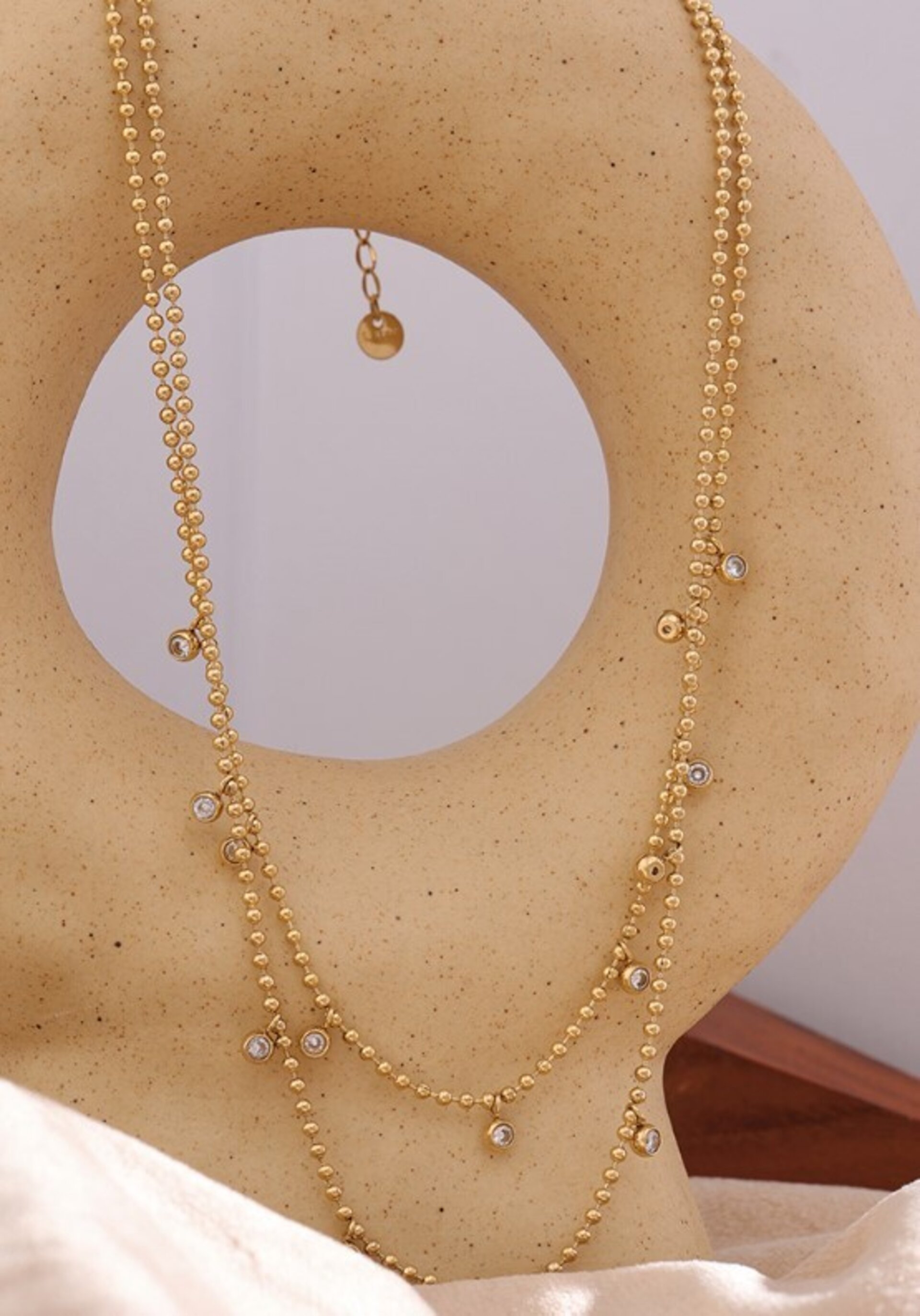 Collar gargantilla DOUBLE DROPS, acero y oro waterproof - 4