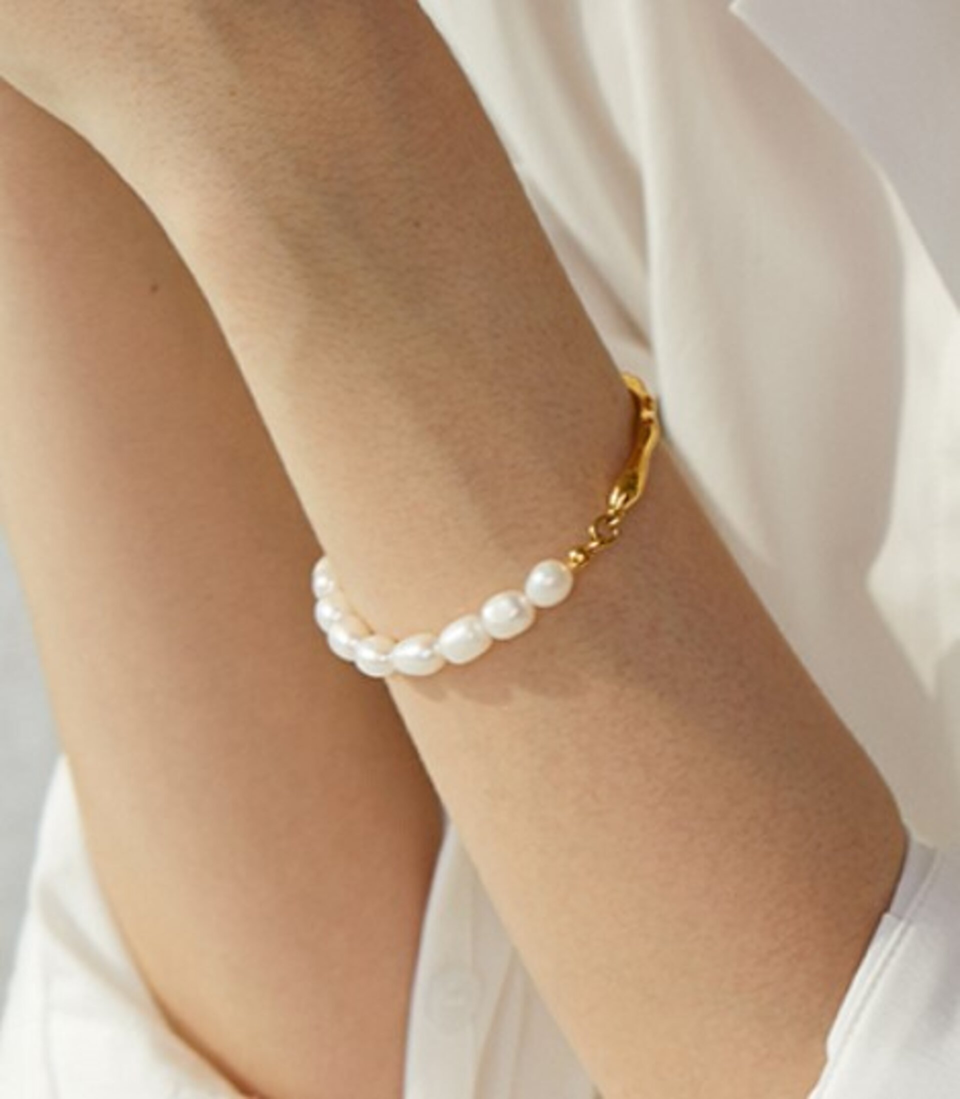 Pulsera perlas MALLORCA acero y oro waterproof - 6