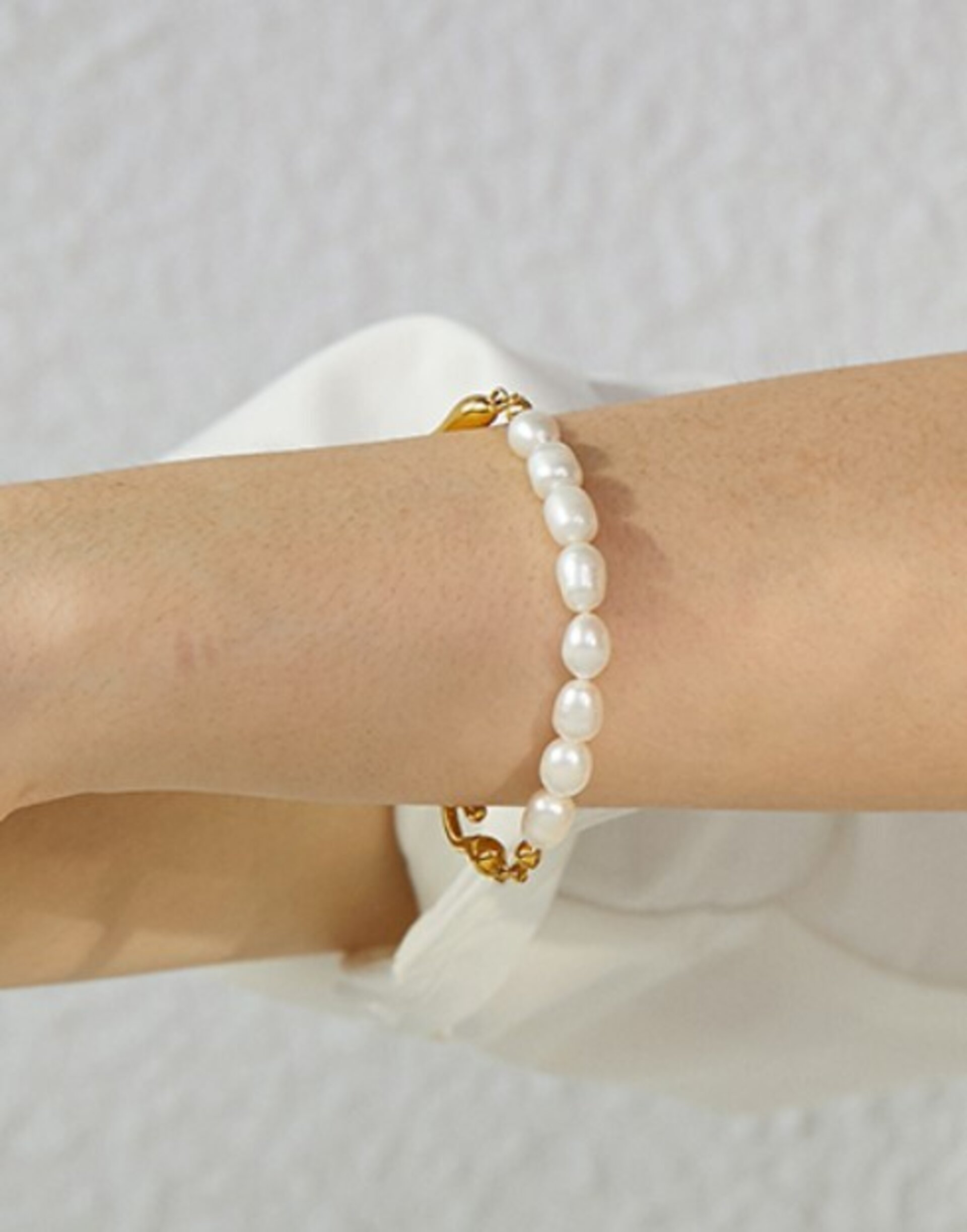 Pulsera perlas MALLORCA acero y oro waterproof - 7