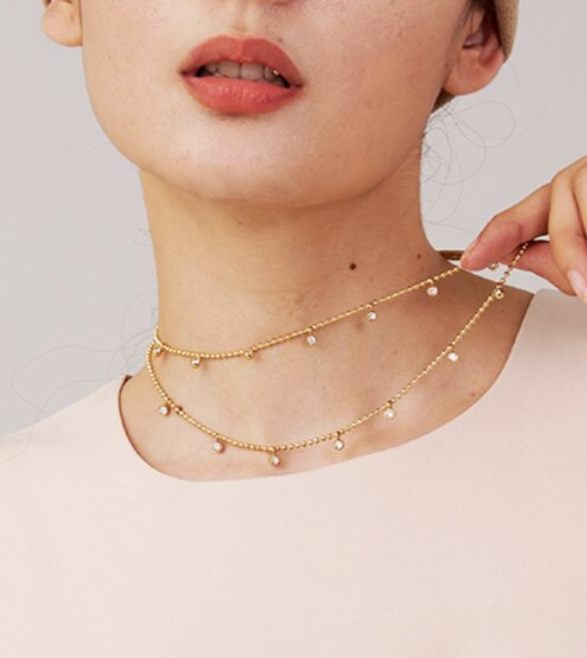 Collar gargantilla DOUBLE DROPS, acero y oro waterproof - 3