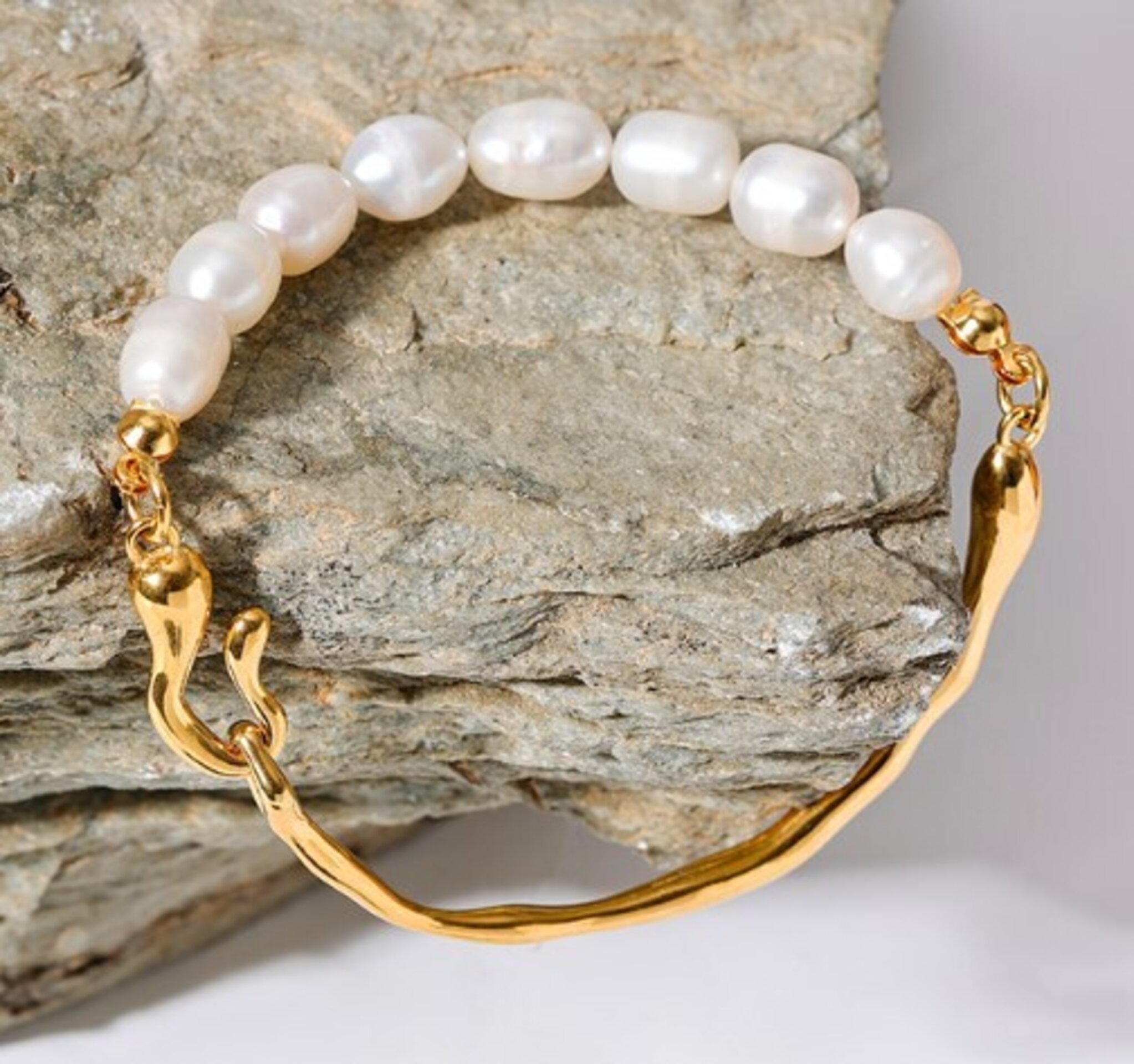 Pulsera perlas MALLORCA acero y oro waterproof - 5